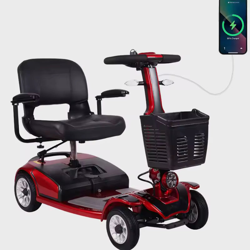 Folding Mobility Scooter with Basket and Armrests – 24V 12Ah/20Ah Battery