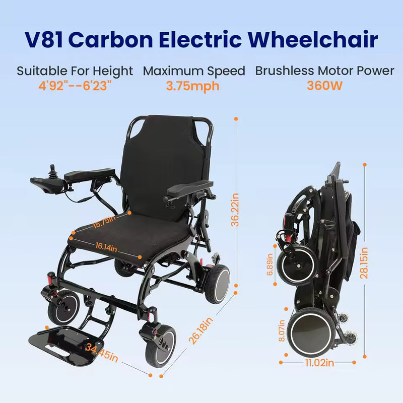 Electric Wheelchair Carbon Fiber, Electric Wheelchairs for Adults Lightweight, Foldable Electric Wheel Chair Seniors