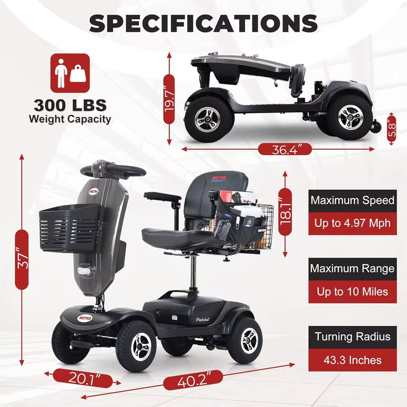 Metro Mobility Folding 4-Wheel Mobility Scooter – 300 lb Capacity