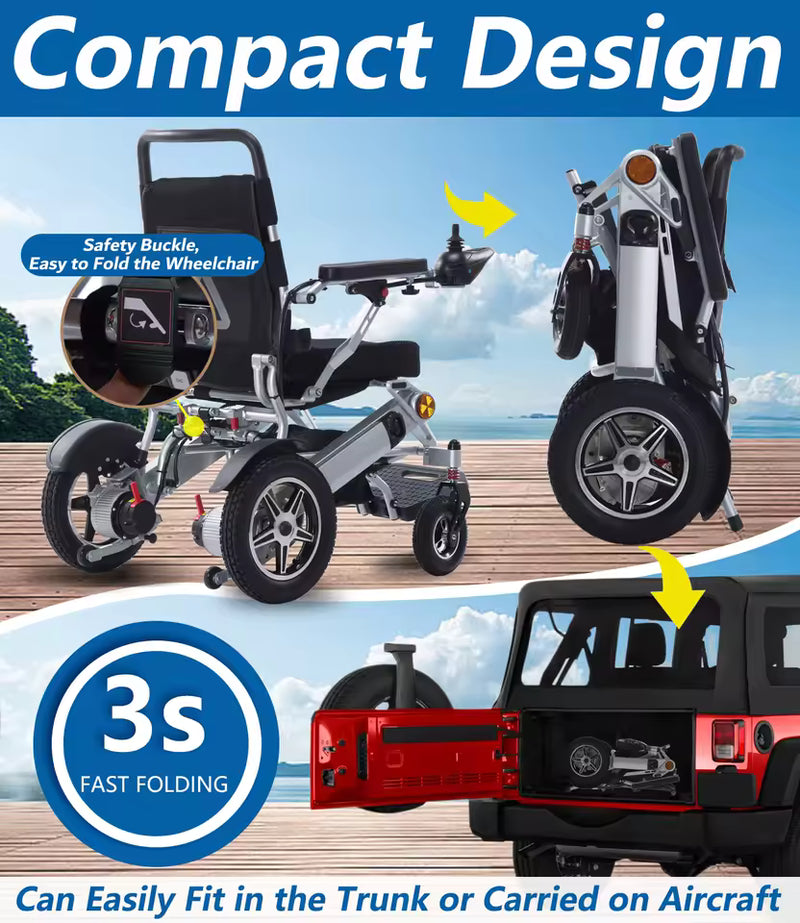 Adult foldable electric wheelchair All-terrain electric wheelchair Powerful 500W dual battery electric wheelchair
