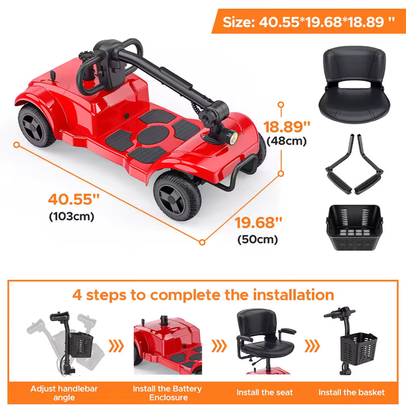 ENGWE 4-Wheel Folding Mobility Scooter – 250W, 24V 12Ah, 15.5-Mile Range