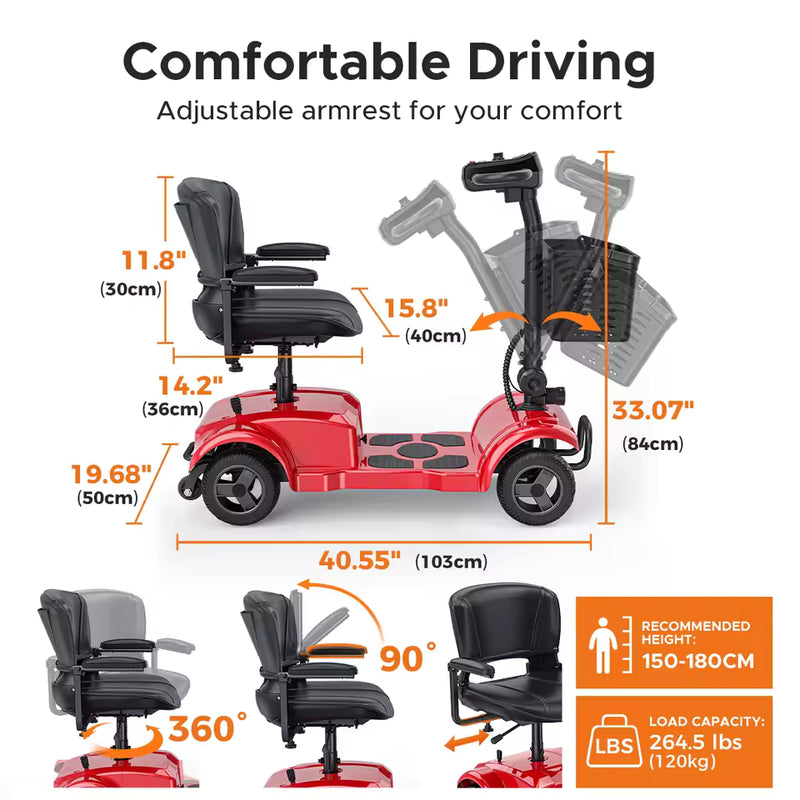 ENGWE 4-Wheel Folding Mobility Scooter – 250W, 24V 12Ah, 15.5-Mile Range